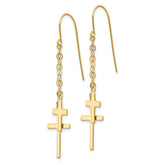 14K Gold Dangle Cross Earrings with Polished Finish for Women